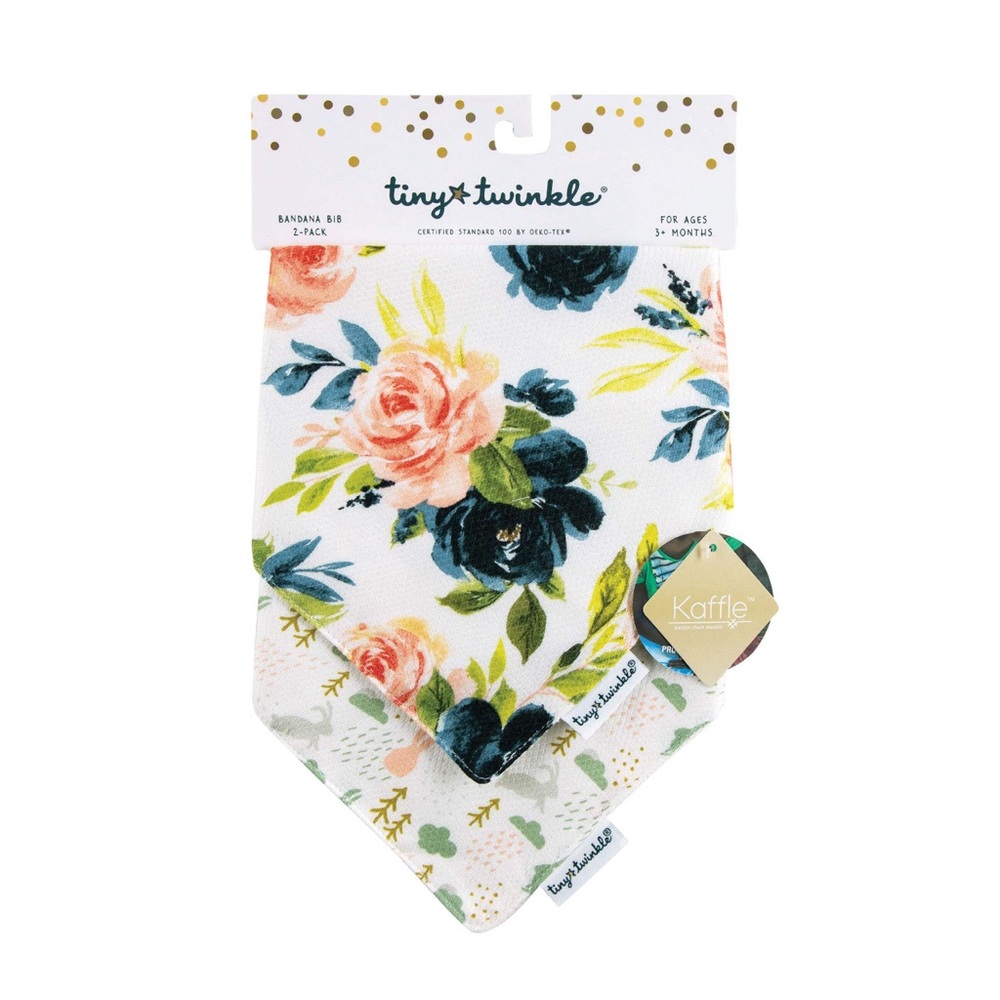 *NEW* TINY TWINKLE BLUSH FLORAL KAFFLE BANDANA BIB 2 PACK